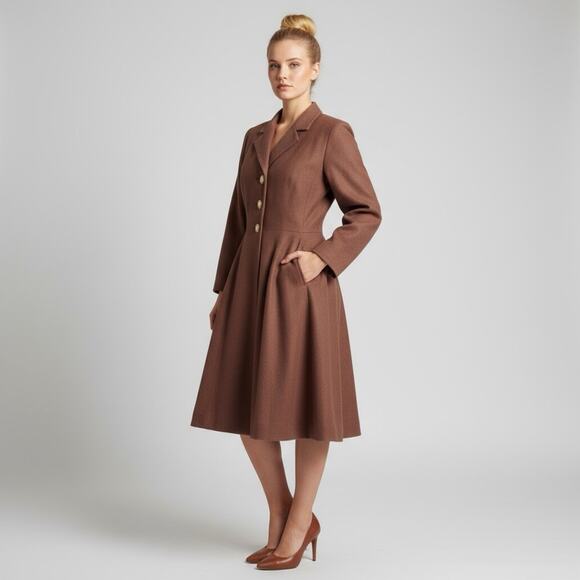 Vintage 1950s Rothmoor Swing Coat Rhinestone Buttons Brown Moiré Fabric Small - Picture 9 of 9